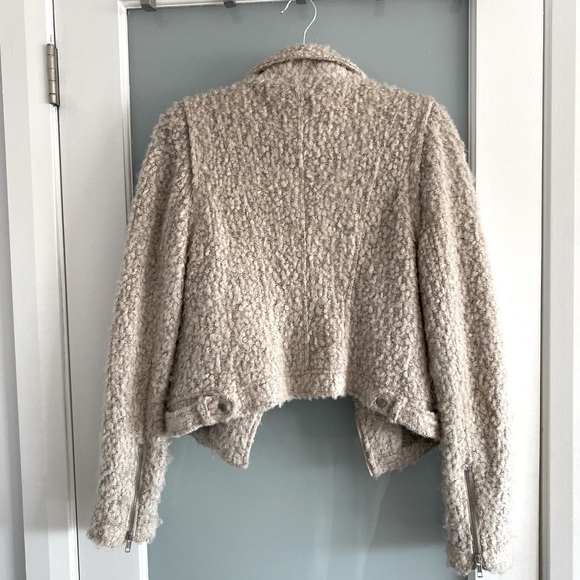 Anthropologie Elevenses Cream Wool Sherpa Moto Jacket S - Picture 7 of 8
